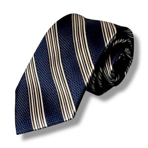 JOESPH ABBOUD Navy Woven Silk Tie with Silver & Brown Diagonal Stripes NWT